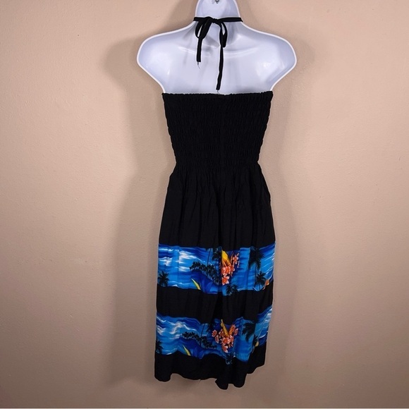 SMALL TROPICAL PRINT HALTER DRESS SLEEVELESS BEACH VACATION COLORFUL STRETCH TOP - Picture 4 of 12